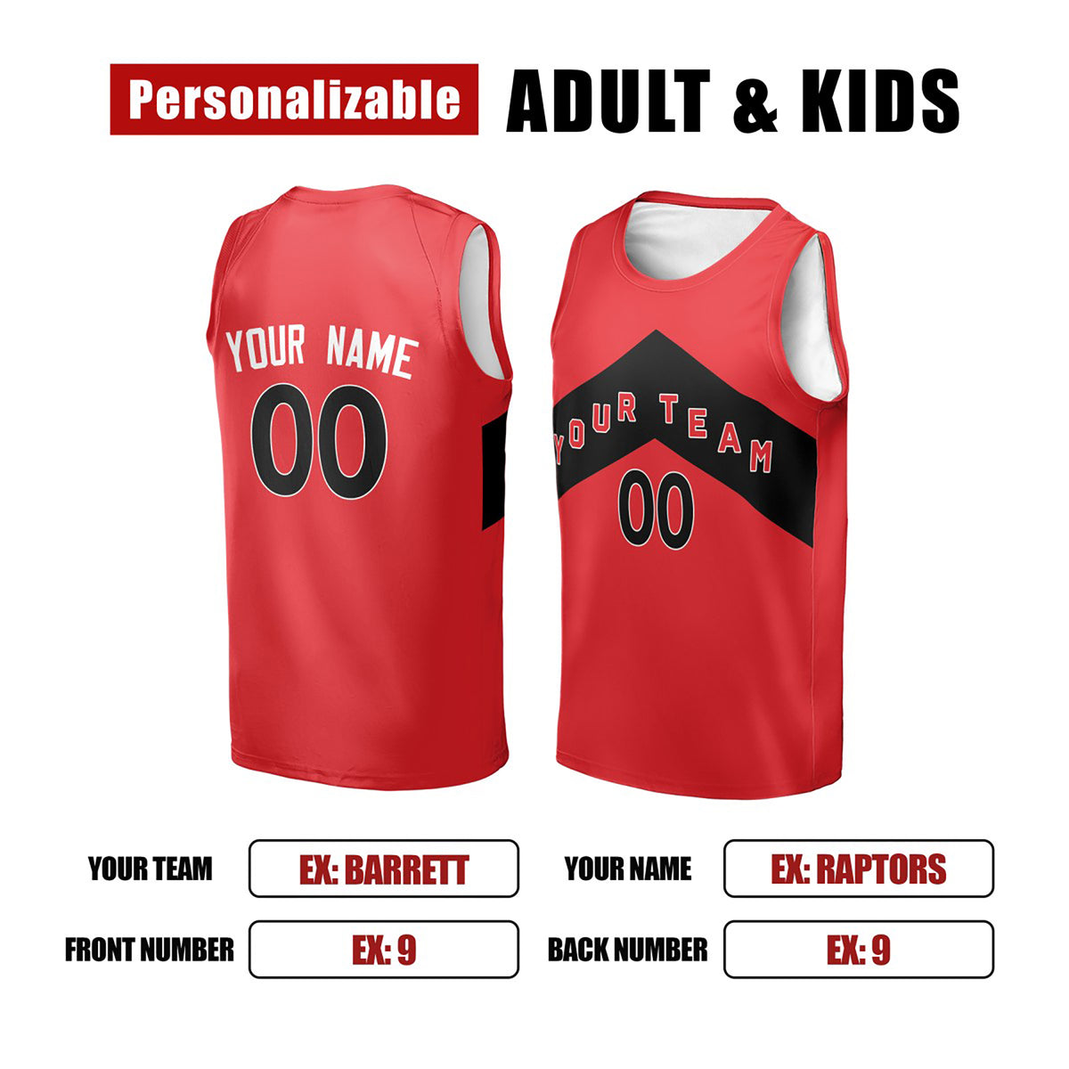 Personalized Toronto Red Basketball Jersey – Custom Name & Number, Kids Youth Adults-2