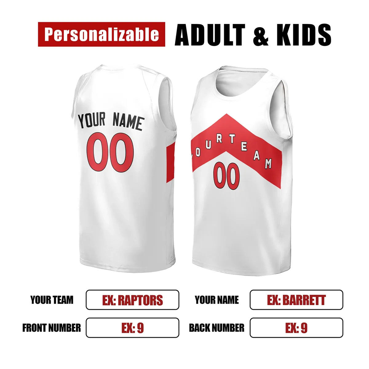Personalized Toronto White Basketball Jersey – Custom Name & Number, Kids Youth Adults-2