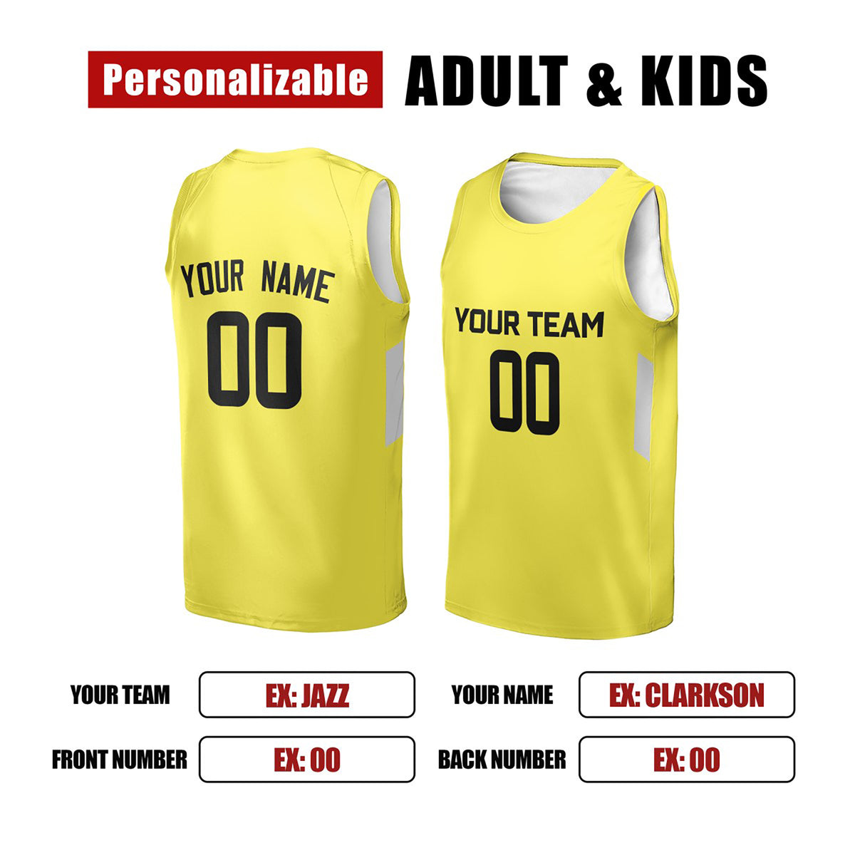 Personalized Utah Yellow Basketball Jersey – Custom Name & Number, Kids Youth Adults-2
