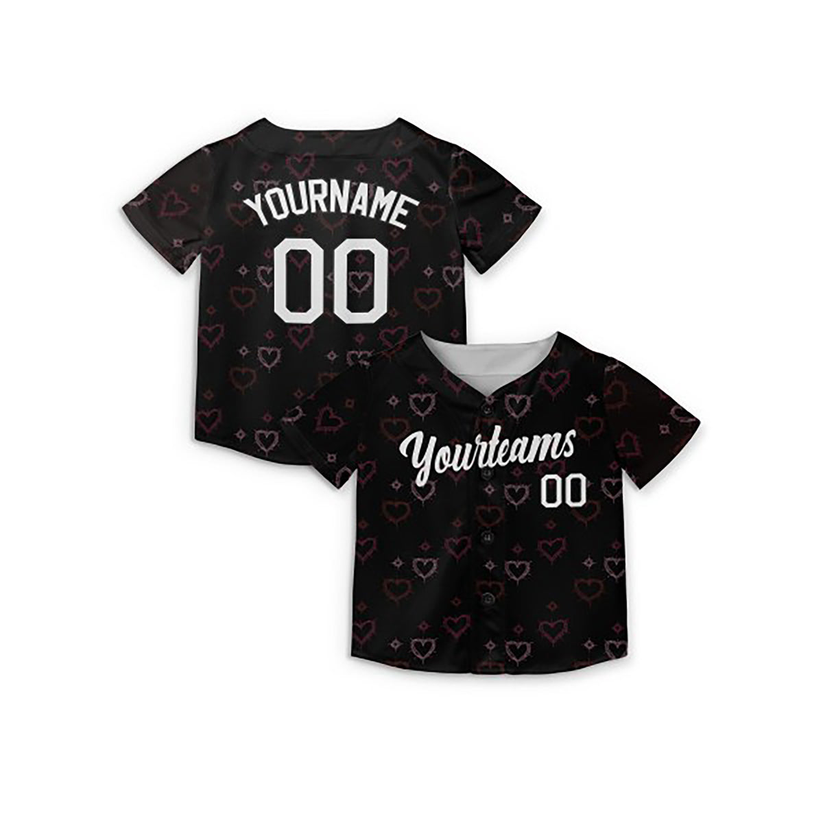 Personalized Valentine Baseball Jersey – Black Grunge Heart Style, Matching Couples Outfit for Kids & Adults-5