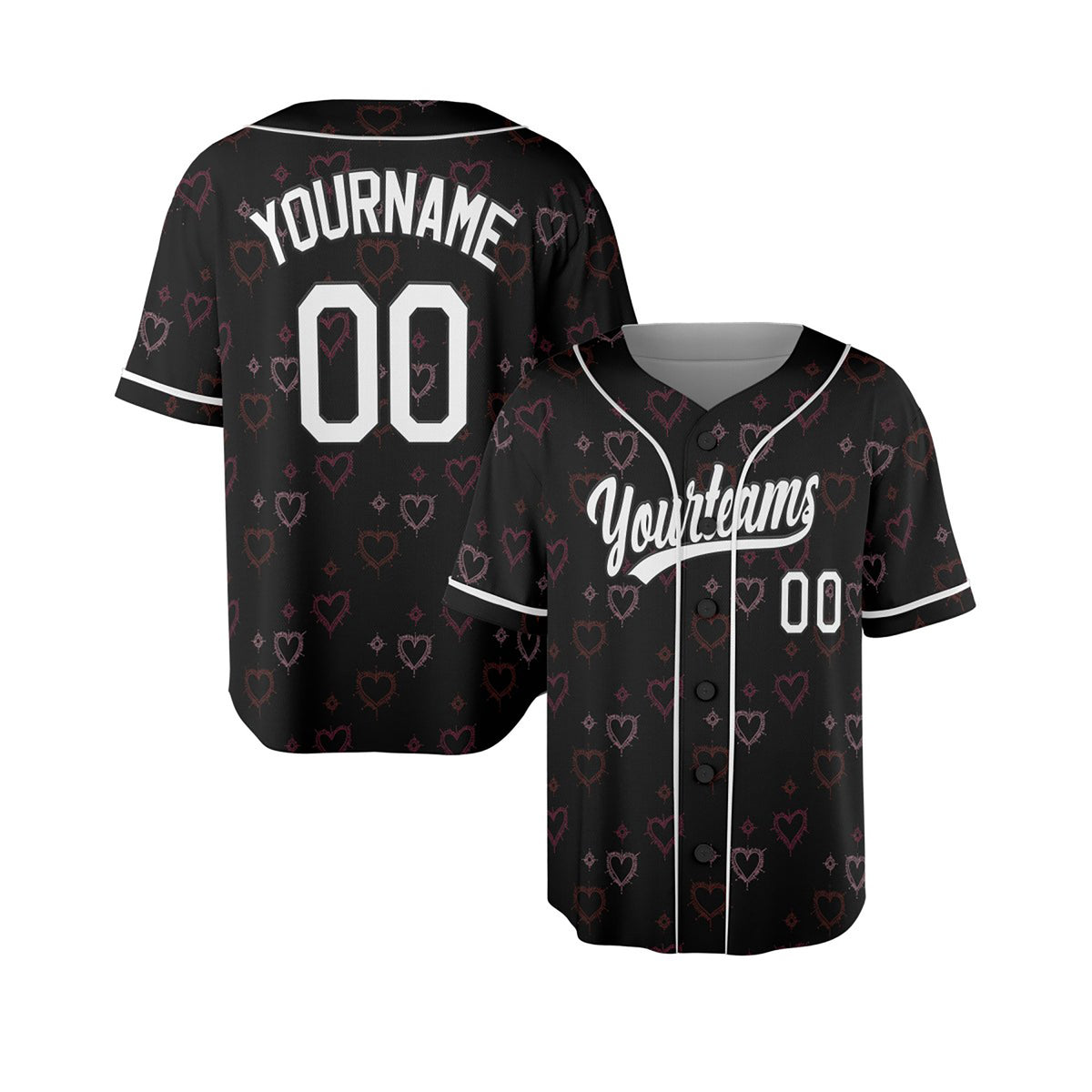 Personalized Valentine Baseball Jersey – Black Grunge Heart Style, Matching Couples Outfit for Kids & Adults-4