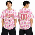 Personalized Valentine Baseball Jersey – Pink Doodle Heart Style, Matching Couples Outfit for Kids & Adults-1