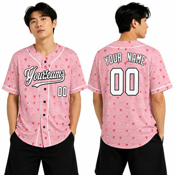 Personalized Valentine Baseball Jersey – Pink Tiny Heart Style, Matching Couples Outfit for Kids & Adults-1