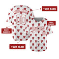 Personalized Valentine Baseball Jersey – White Glitter Red Heart Style, Matching Couples Outfit for Kids & Adults-2