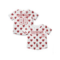 Personalized Valentine Baseball Jersey – White Glitter Red Heart Style, Matching Couples Outfit for Kids & Adults-6