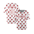 Personalized Valentine Baseball Jersey – White Glitter Red Heart Style, Matching Couples Outfit for Kids & Adults-3