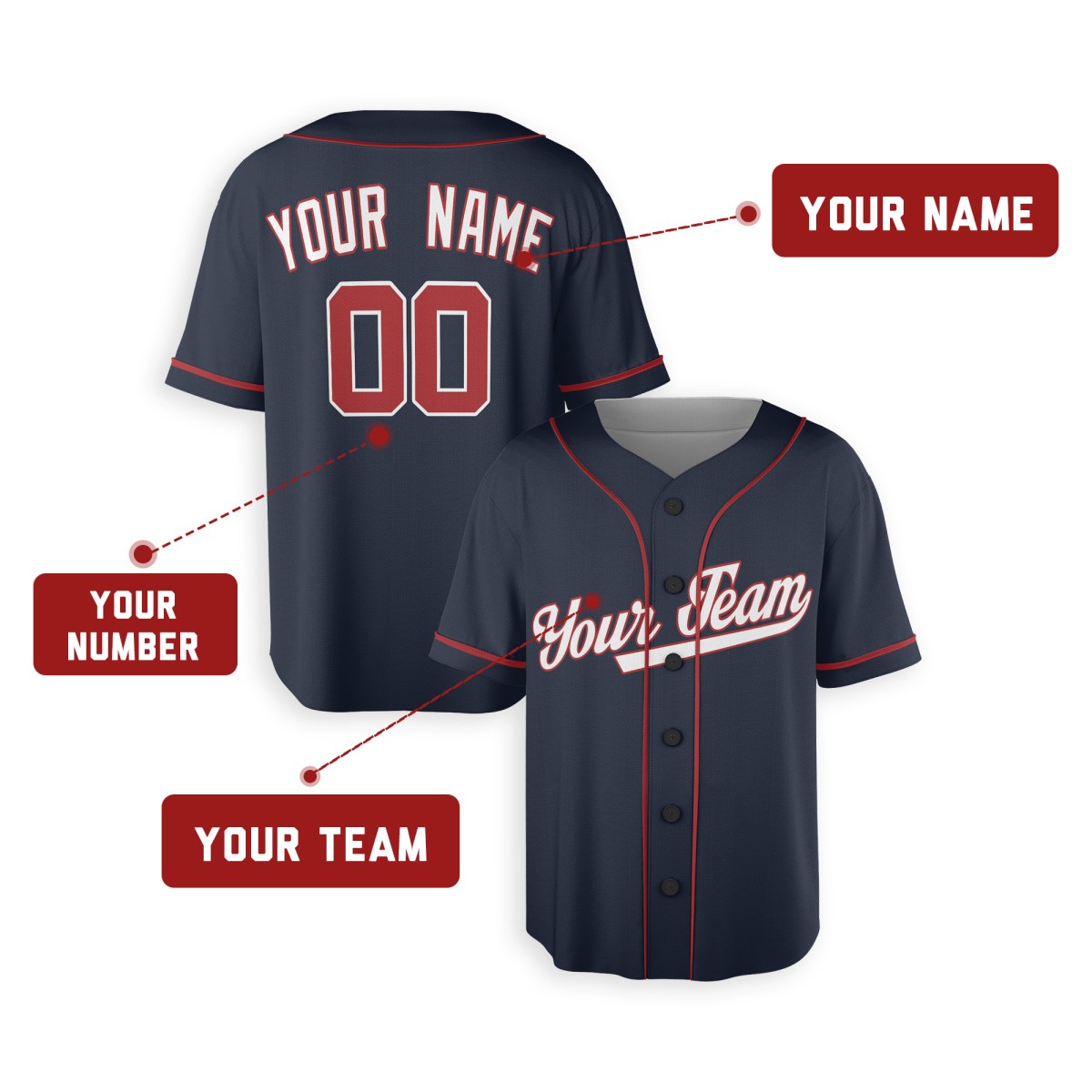 Personalized Washington Navy Baseball Jersey – Custom Name & Number, Kids & Adults-2