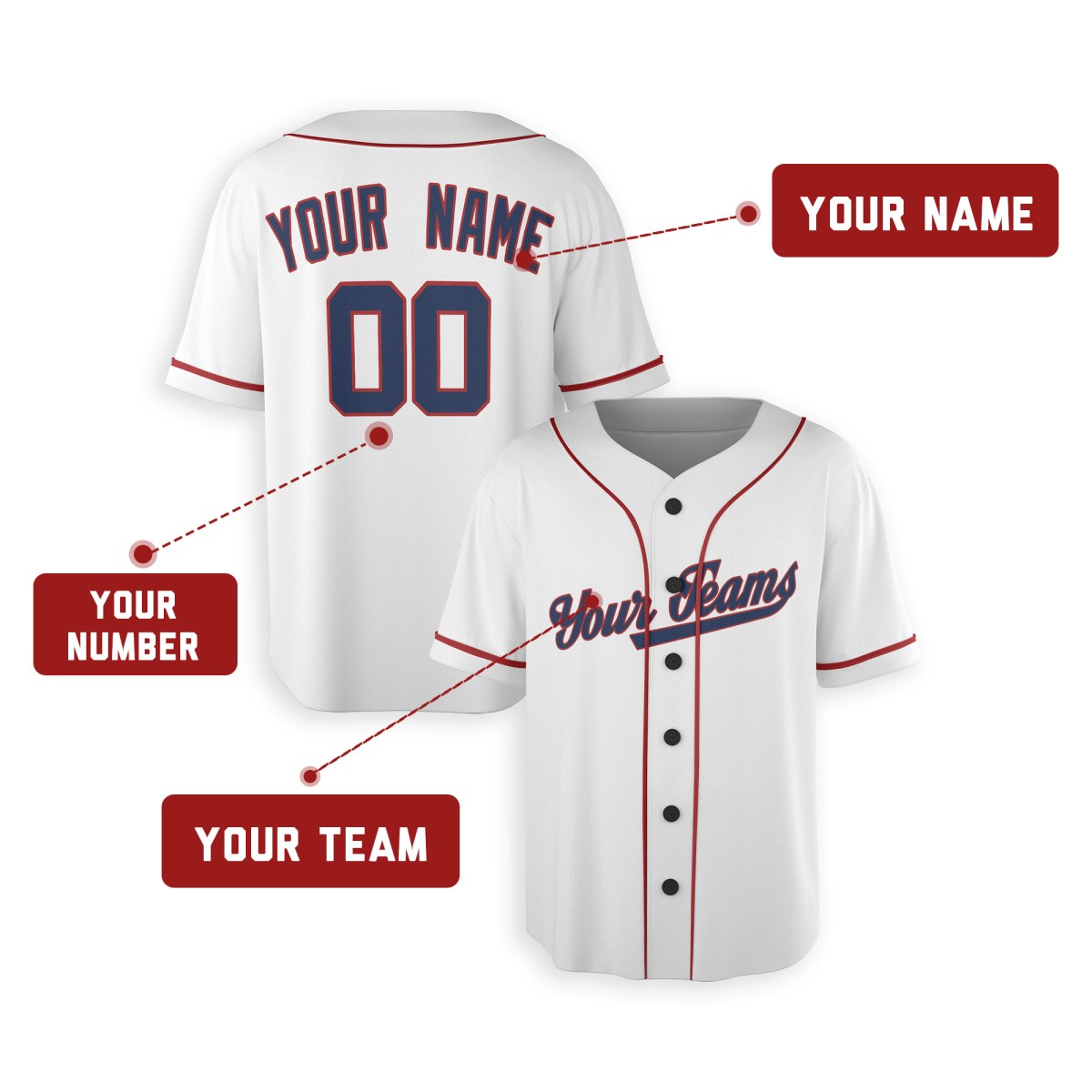 Personalized Washington White Baseball Jersey – Custom Name & Number, Kids & Adults-2