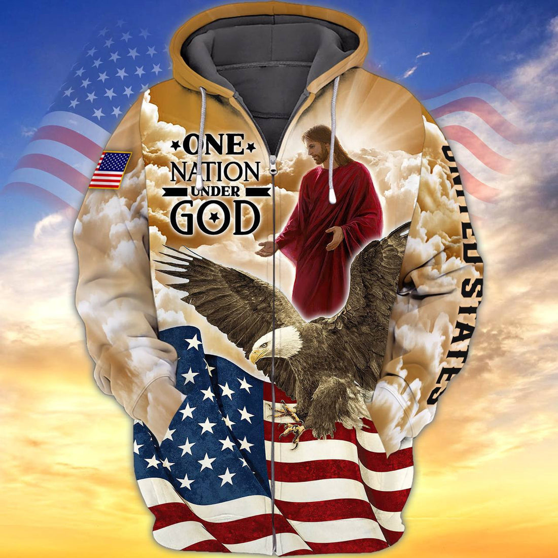 FUNSTUFFPRINT One Nation Under God Shirt Eagle American Pride 3D Hoodie and Zip Hoodie