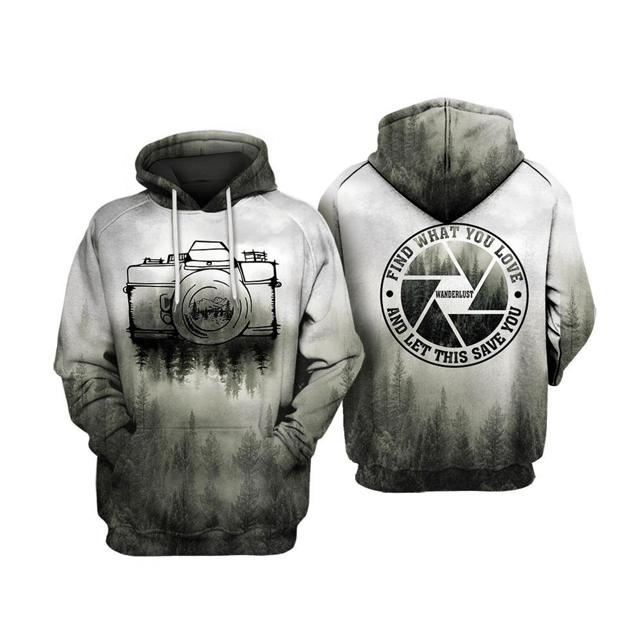 FUNSTUFFPRINT Photographer Gift Find What You Love Wanderlust Camera 3D Hoodie and Zip Hoodie