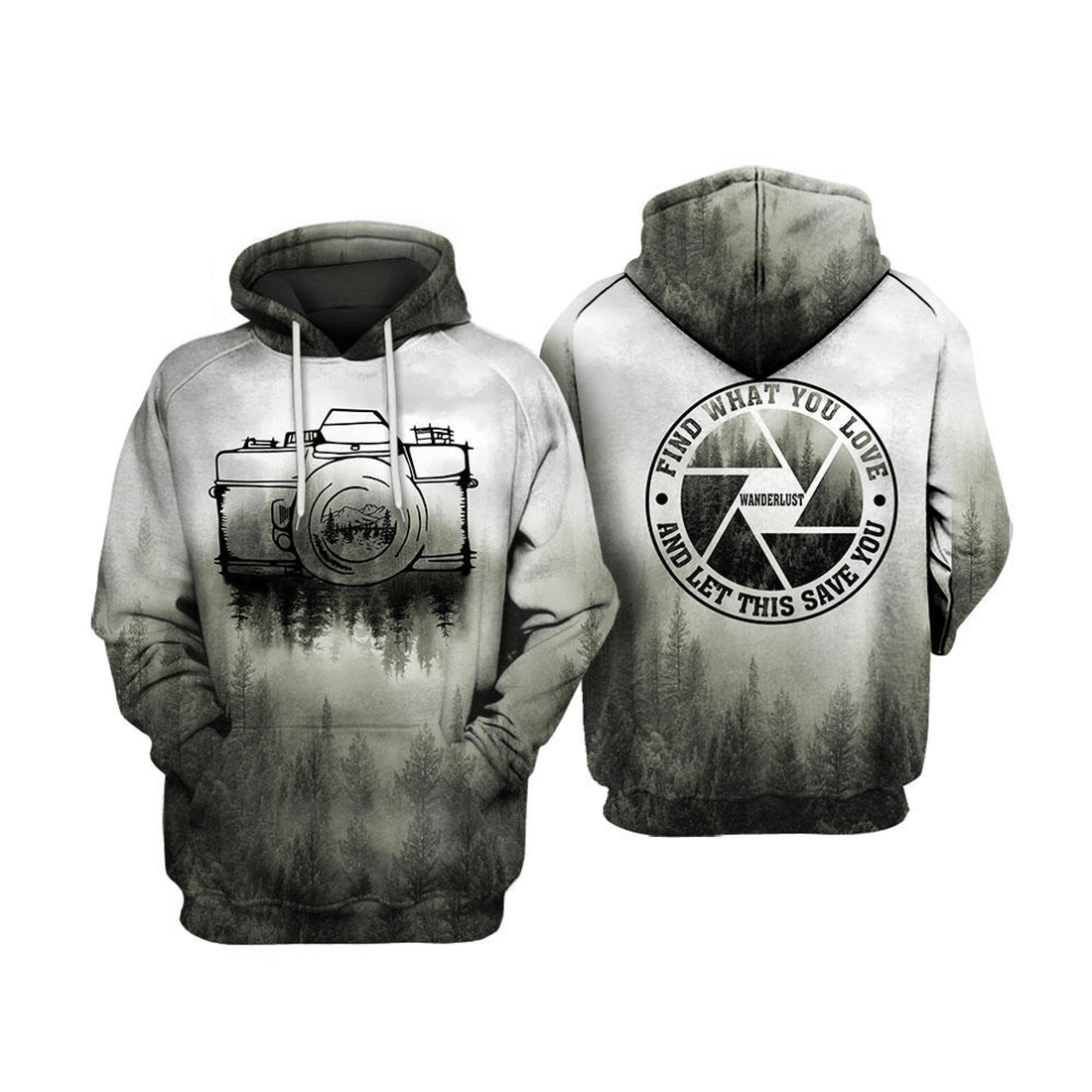 FUNSTUFFPRINT Photographer Gift Find What You Love Wanderlust Camera 3D Hoodie and Zip Hoodie