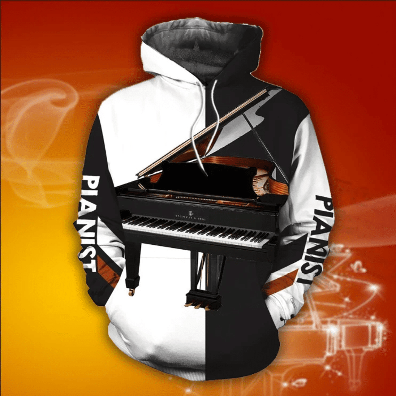 FUNSTUFFPRINT Piano Music 3D Hoodie and Zip Hoodie
