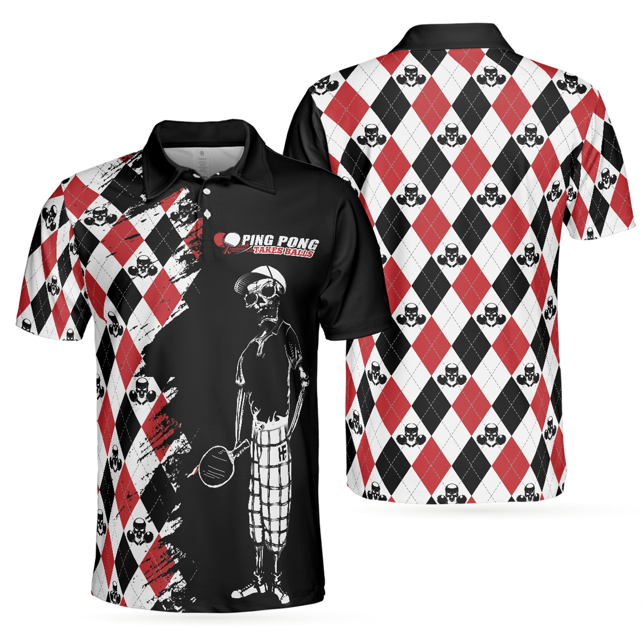 Ping Pong Takes Balls Table Tennis Polo Shirt, Argyle Pattern Ping Pong Player Polo Shirt, Ping Pong Shirt For Men
