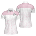 Pink Bowling Balls And Pins Pattern Bowling Short Sleeve Women Polo Shirt, White Bowling Polo Shirt For Ladies