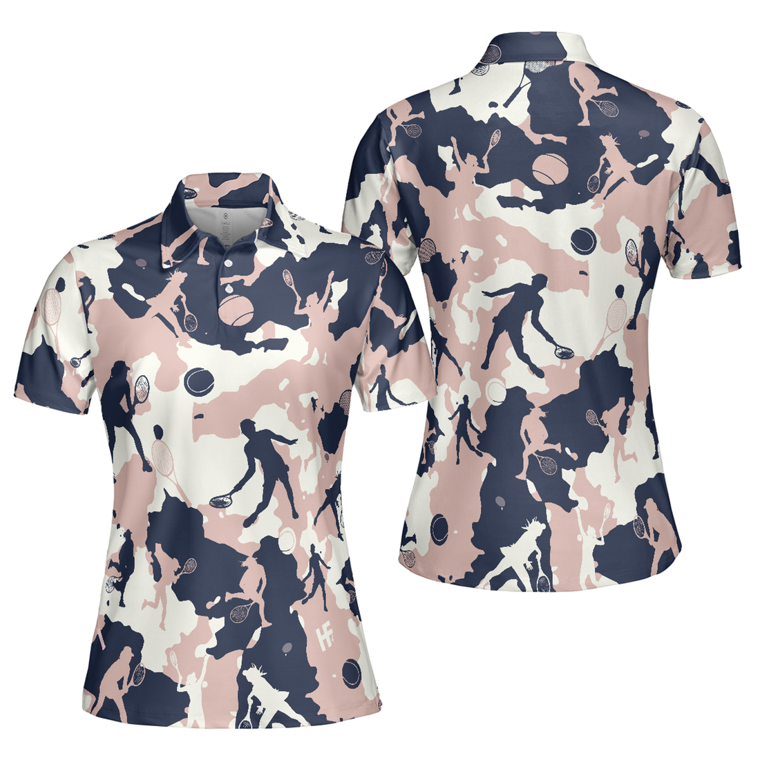Pink Camouflage Tennis Girl V2 Short Sleeve Women Polo Shirt, Camo Tennis Shirt For Ladies