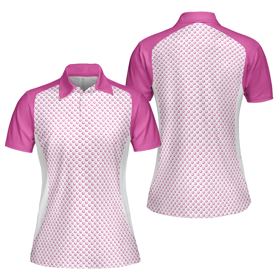 Pink Golf Balls Seamless Pattern Short Sleeve Women Polo Shirt