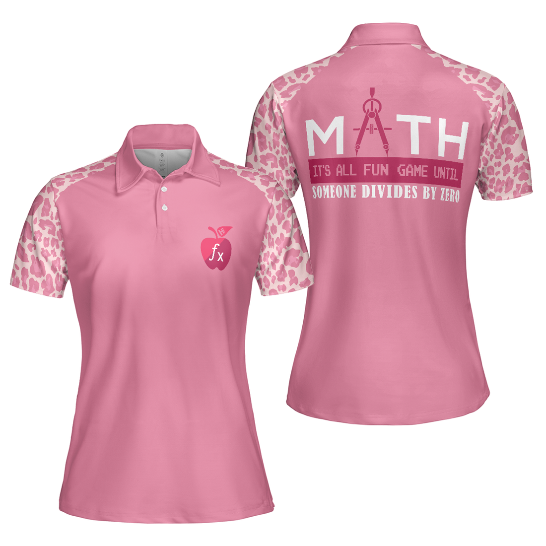 Pink Leopard Math Teacher Short Sleeve Women Polo Shirt, Funny Math Shirt For Ladies