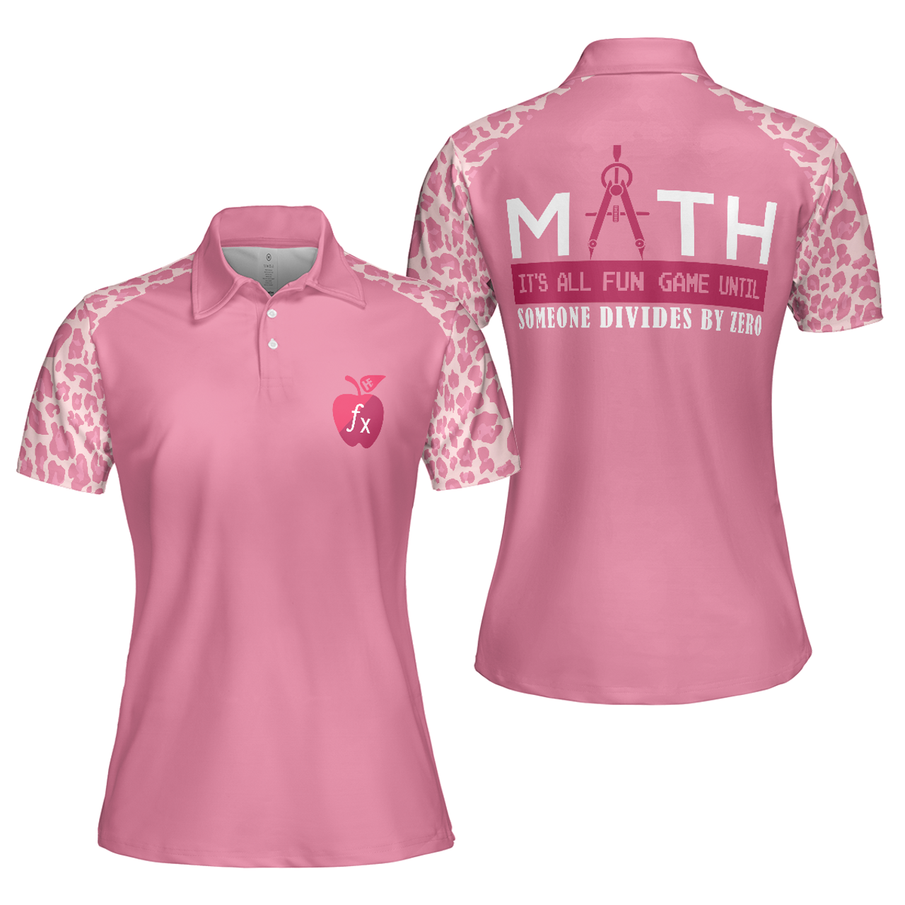 Pink Leopard Math Teacher Short Sleeve Women Polo Shirt, Funny Math Shirt For Ladies