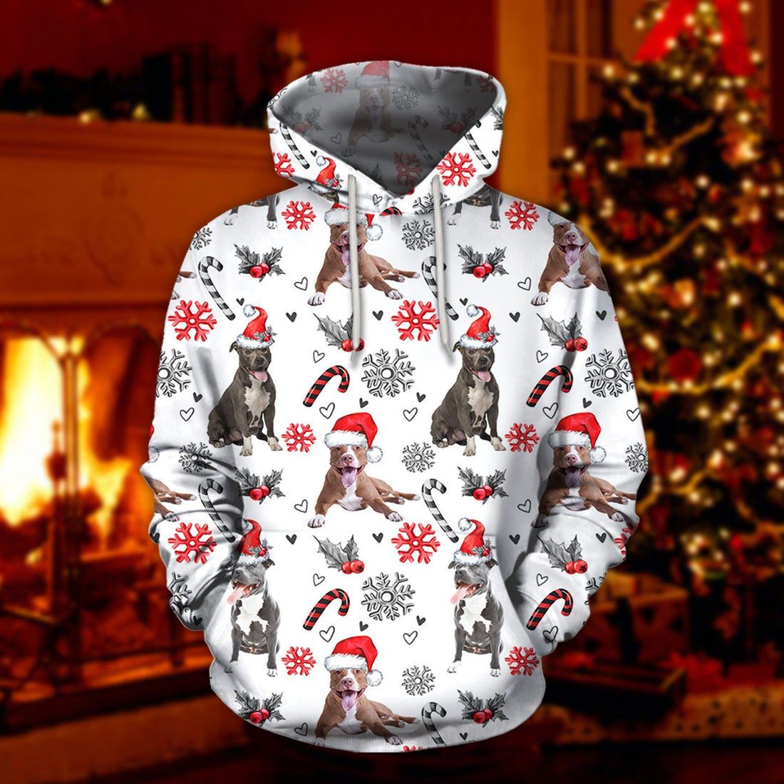 FUNSTUFFPRINT Pit Bull Christmas 3D Hoodie and Zip Hoodie