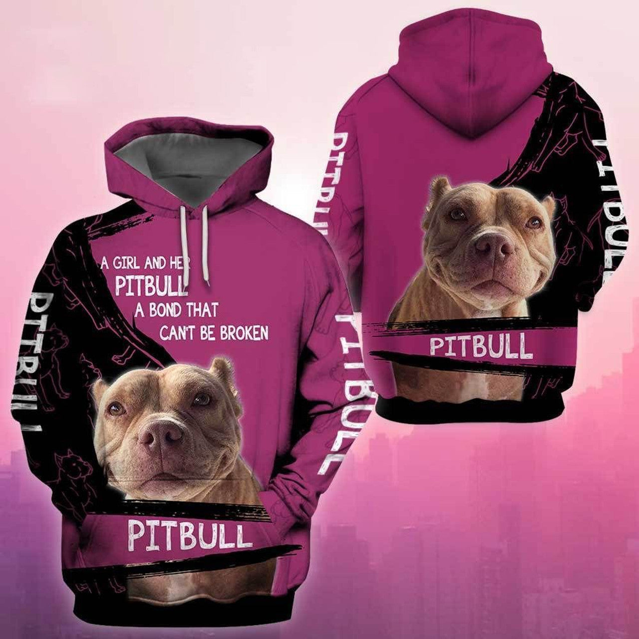 FUNSTUFFPRINT Pitbull A Girl And Her TTT 3D Hoodie and Zip Hoodie