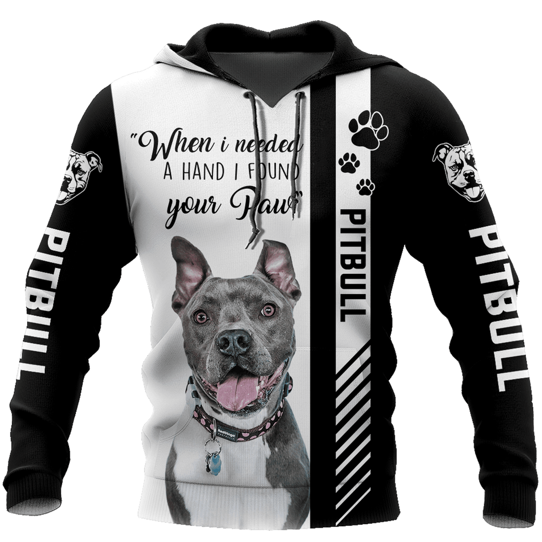 FUNSTUFFPRINT Pitbull Black And White Funny Unisex 3D Hoodie and Zip Hoodie