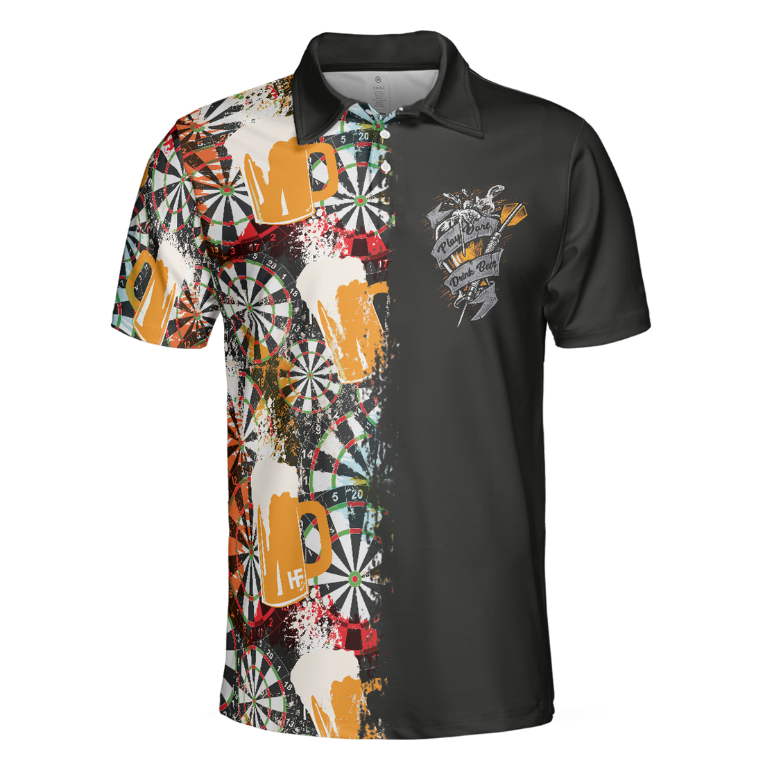 Play Darts And Drink Beer Short Sleeve Polo Shirt, Colorful Dart Board Pattern Polo Shirt, Best Beer Drinking Shirt For Men