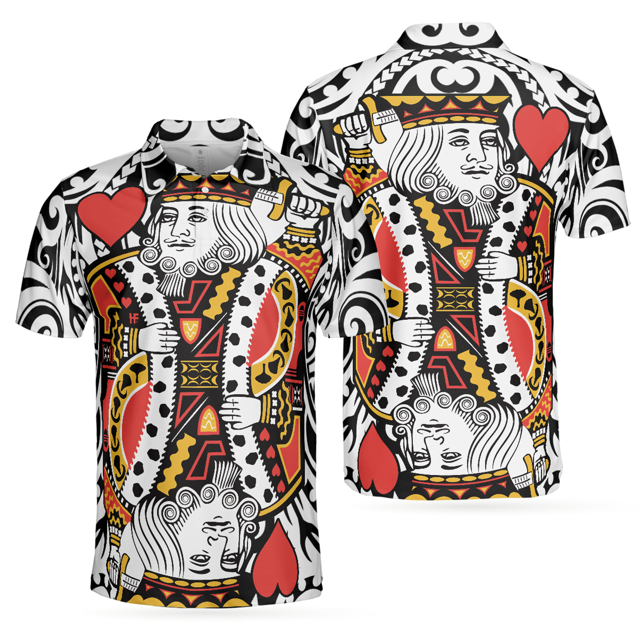 Poker King Of Heart Short Sleeve Polo Shirt, Playing Card Polo Shirt, Best Poker Shirt For Men