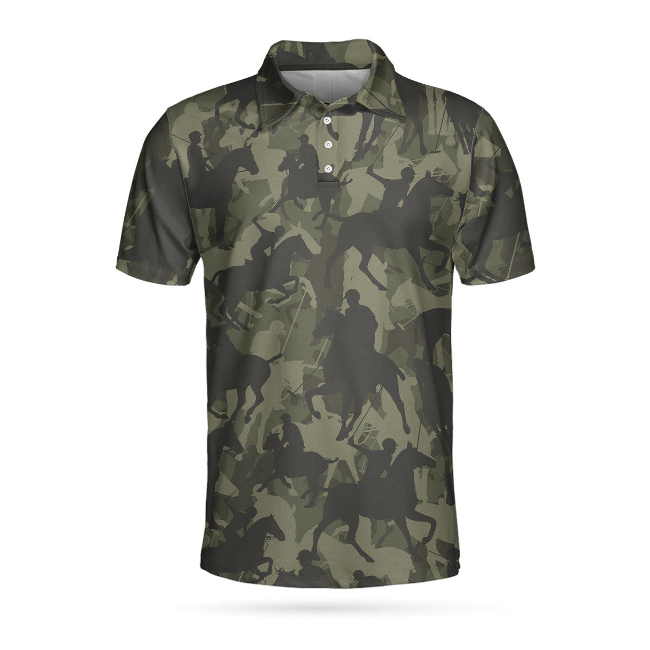 Polo Player Camo Pattern Polo Shirt, Polo Player Silhouette Polo Shirt, Camouflage Polo Shirt For Men