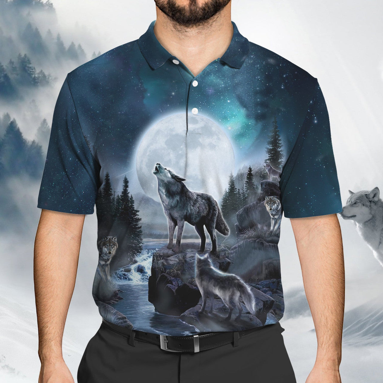 FUNSTUFFPRINT Wolf 3D All Over Print Polo Shirt Size S-5XL
