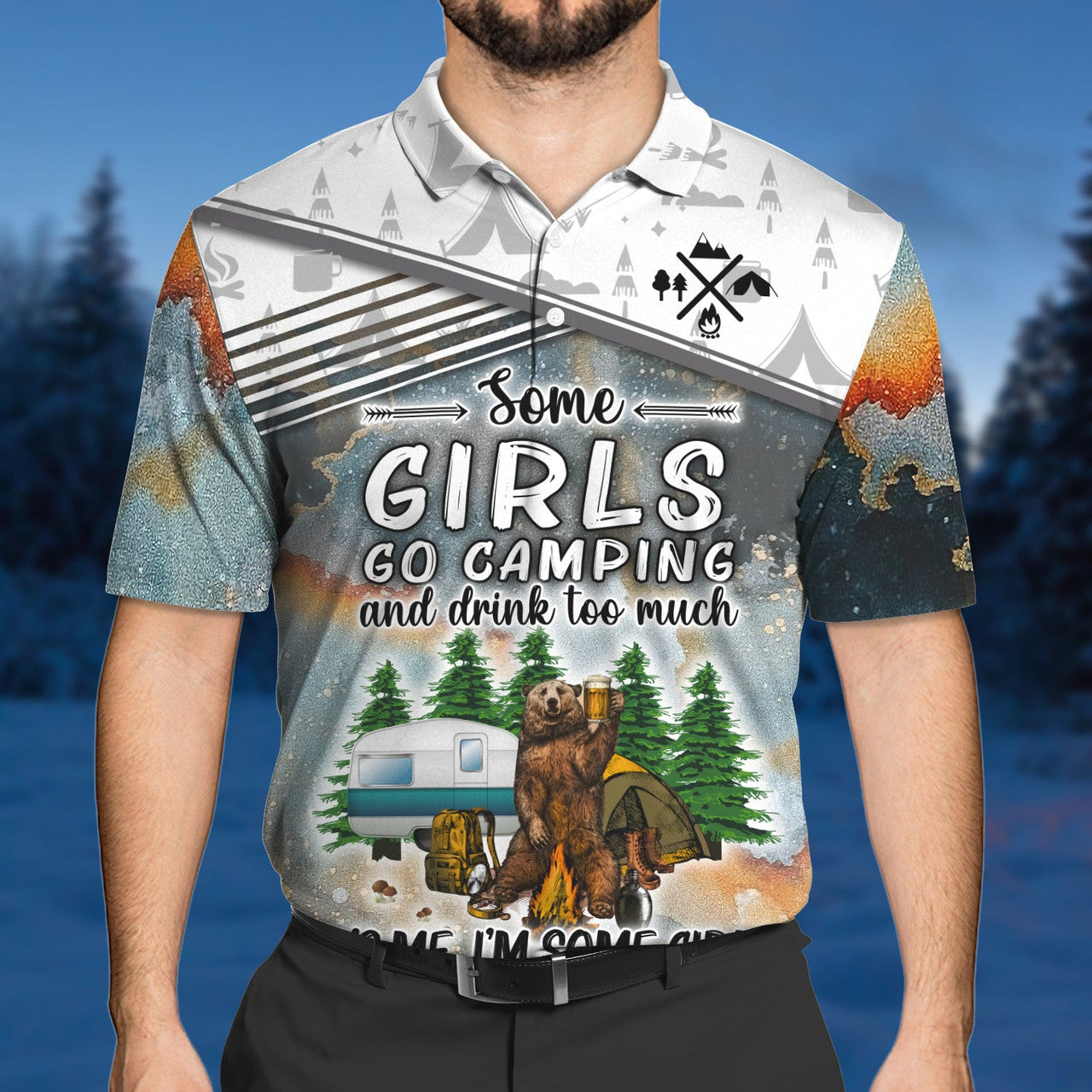 FUNSTUFFPRINT Camping Polo Shirt Size S-5XL
