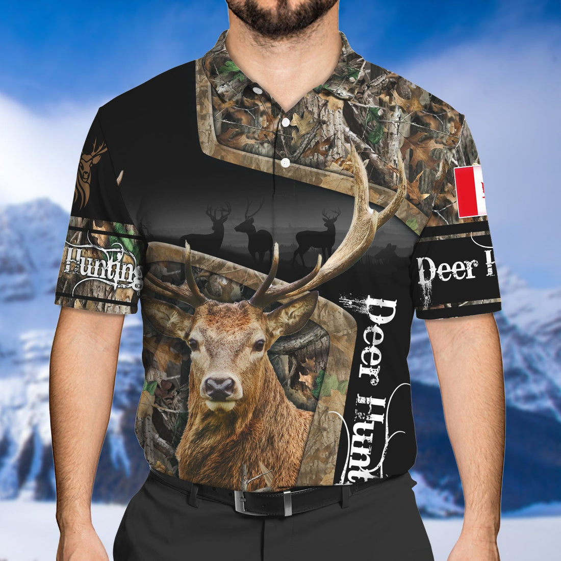 FUNSTUFFPRINT Canada Deer Hunting 3D Shirts For Men And Women Version 3D Polo Shirt