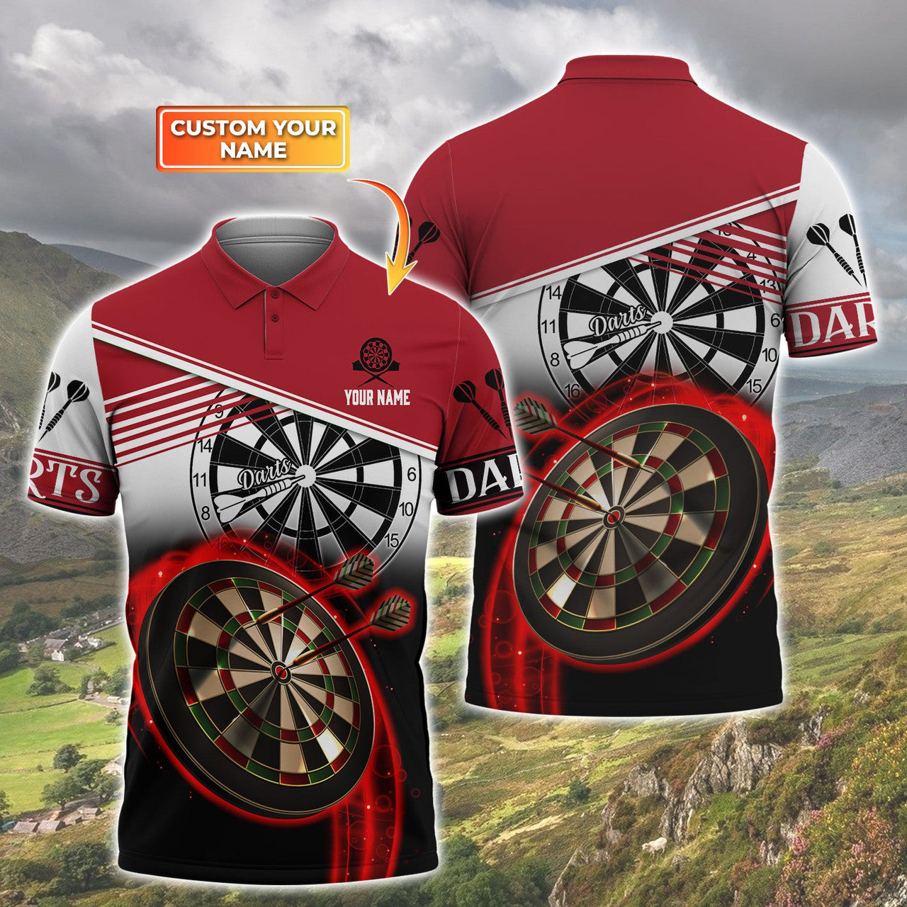 FUNSTUFFPRINT Darts - Personalized Name 01 3D Polo Shirt