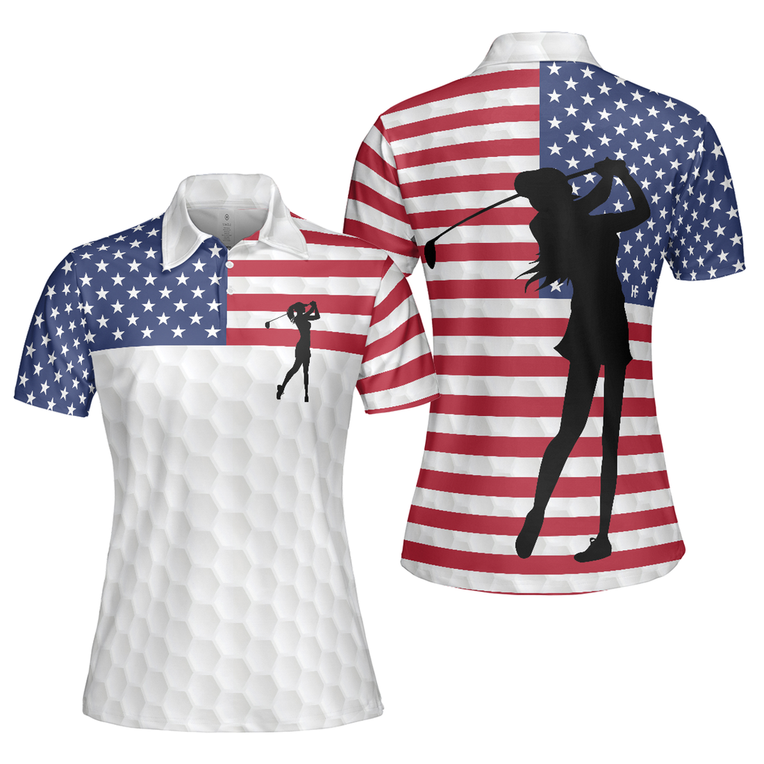 Premium American Golfer Female Version Short Sleeve Women Polo Shirt, American Flag Golf Shirt For Ladies, Cool Female Golf Gift