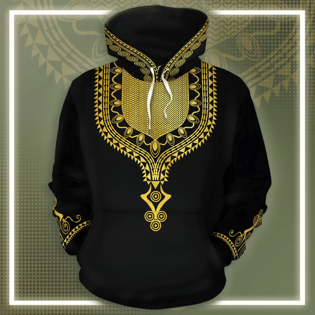 FUNSTUFFPRINT Printed Gold Pattern Dashiki 3D Hoodie and Zip Hoodie