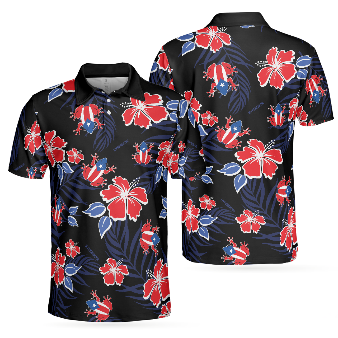 Puerto Rico Common Coqu Flag Polo Shirt, Puerto Rican Toad And Floral Shirt