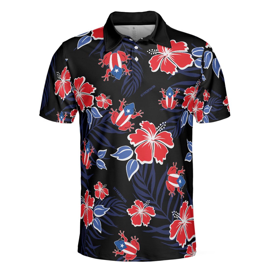 Puerto Rico Common Coqu Flag Polo Shirt, Puerto Rican Toad And Floral Shirt