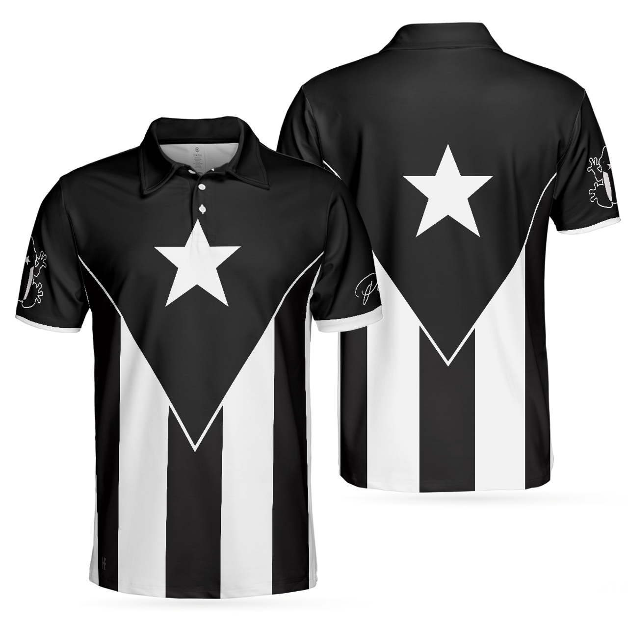 Puerto Rico Flag Black And White Polo Shirt, Puerto Rican Toad Coqui Shirt