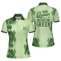 Queen Of The Green Golf Girl Short Sleeve Women Polo Shirt, Green Argyle Pattern Golf Shirt, Cool Golf Gift For Women