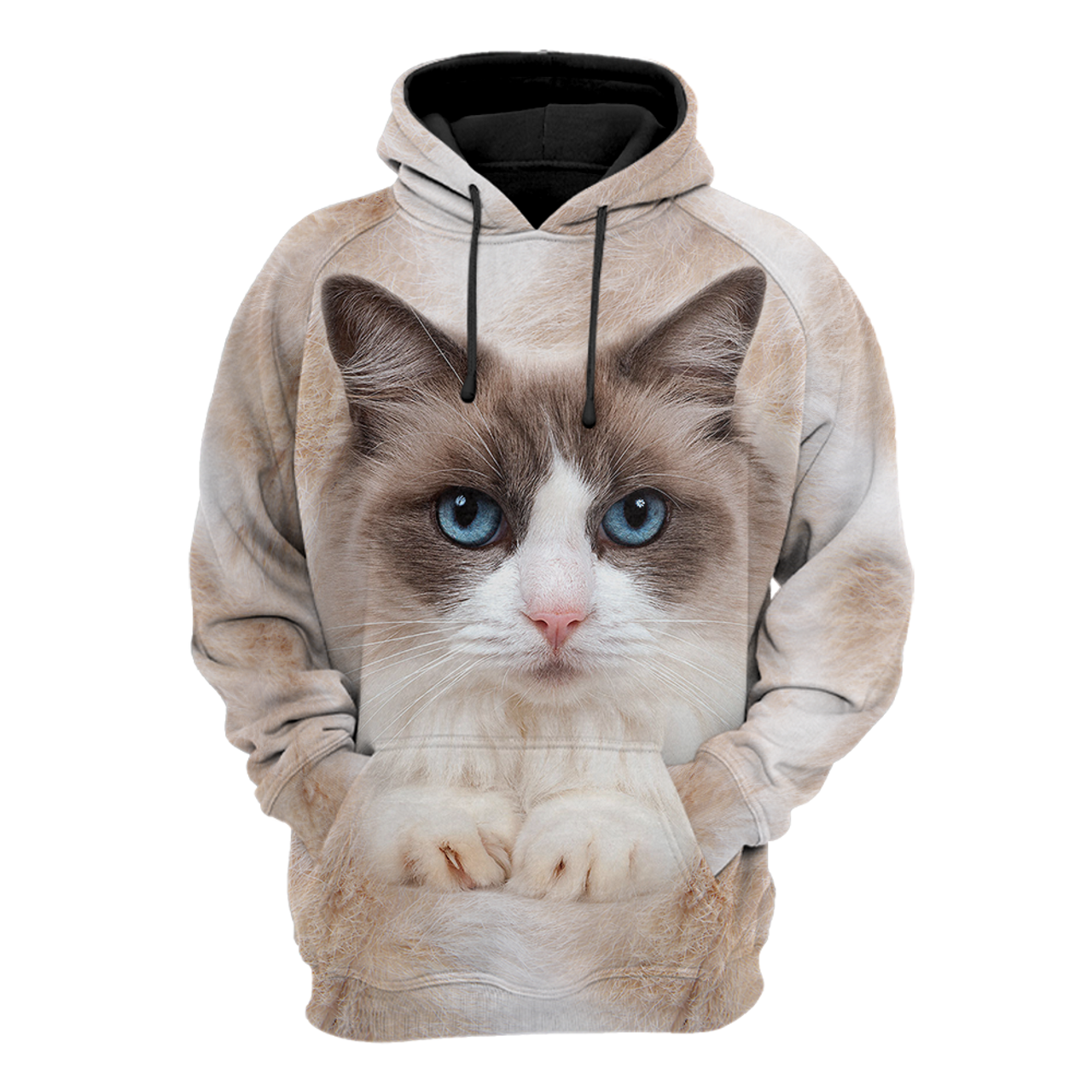 FUNSTUFFPRINT Ragdoll Cat face hair premium 3D Hoodie and Zip Hoodie