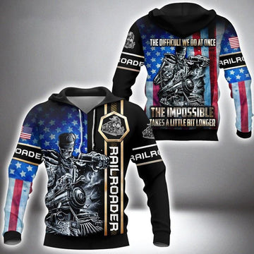 FUNSTUFFPRINT Railroad Shirt Unique Railroader Train Locomotive Skull Art 3D Hoodie and Zip Hoodie