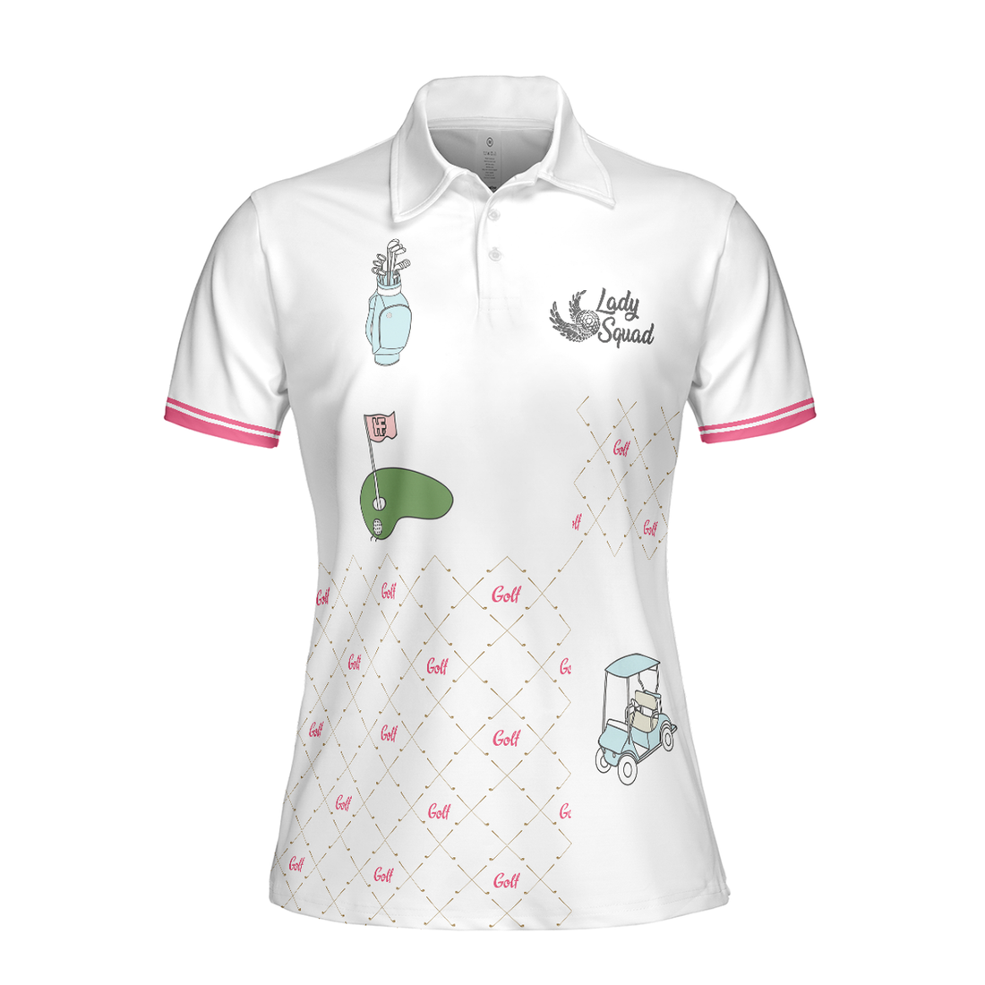 Ready For A Golf Day Golf Short Sleeve Women Polo Shirt, White And Pink Golf Shirt For Ladies