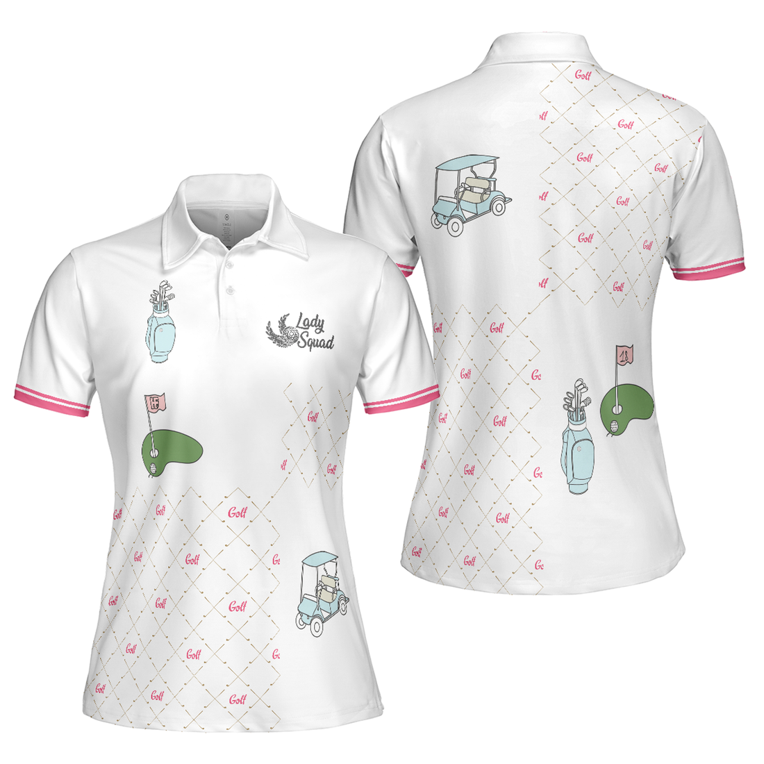Ready For A Golf Day Golf Short Sleeve Women Polo Shirt, White And Pink Golf Shirt For Ladies