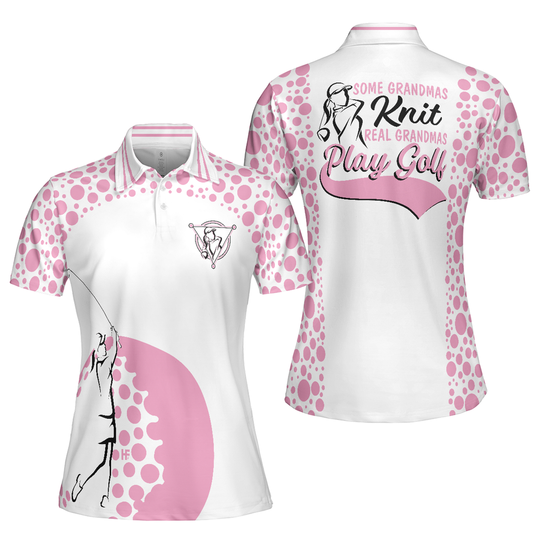 Real Grandmas Play Golf Short Sleeve Women Polo Shirt, White And Pink Golf Shirt For Ladies, Funny Female Golf Gift
