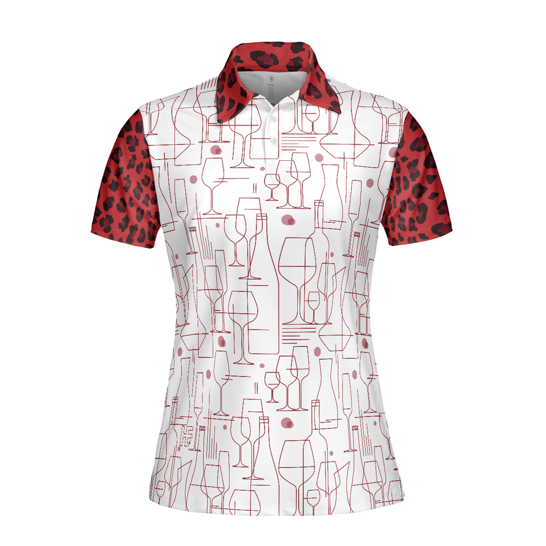 Red Wine And Leopard Pattern Drink Short Sleeve Women Polo Shirt, Wine Drinking Icon Polo Shirt For Ladies