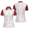 Red Wine And Leopard Pattern Drink Short Sleeve Women Polo Shirt, Wine Drinking Icon Polo Shirt For Ladies