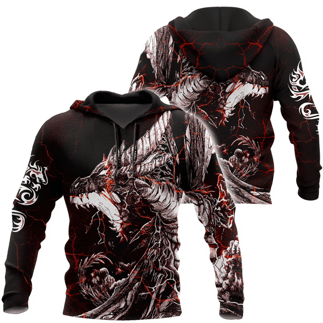 FUNSTUFFPRINT Red Black Tattoo Dragon 3D Hoodie and Zip Hoodie