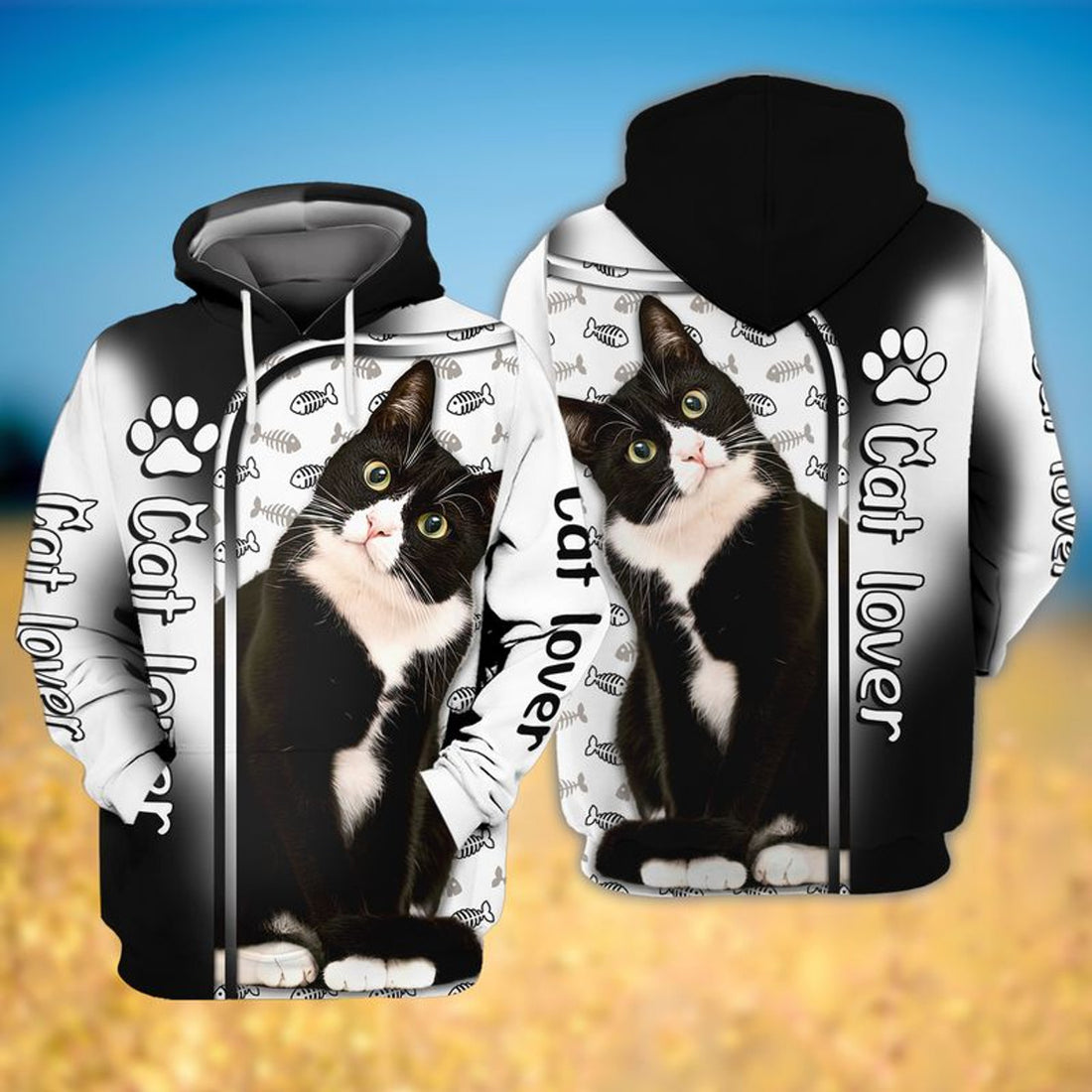 FUNSTUFFPRINT Tuxedo Cat Black White 3D Hoodie and Zip Hoodie