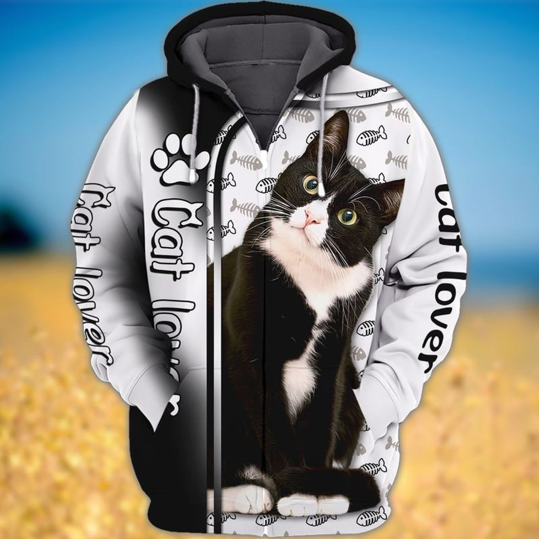 FUNSTUFFPRINT Tuxedo Cat Black White 3D Hoodie and Zip Hoodie