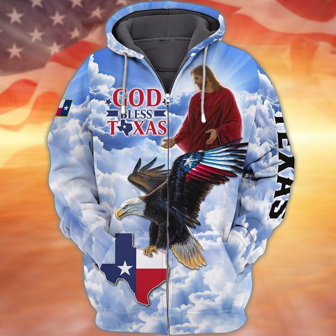FUNSTUFFPRINT God Bless Texas 3D Hoodie and Zip Hoodie