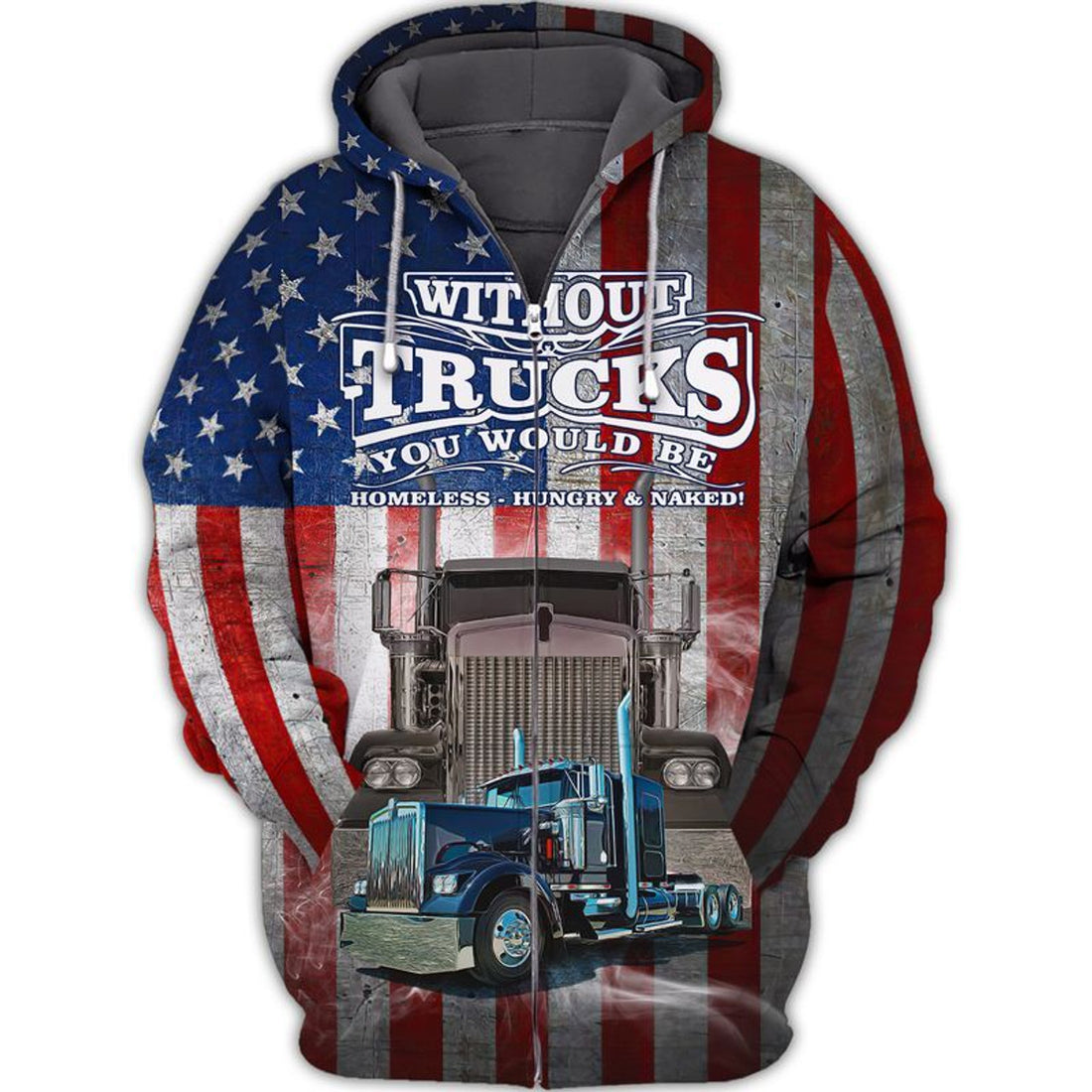 FUNSTUFFPRINT Trucker USA 3D Hoodie and Zip Hoodie